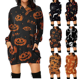 Spooky Print Hoodie Dress - The Mage's Emporium Kore Kawaii Kore Kawaii Shopify Collective Used English Japanese Style Comic Book