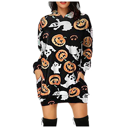 Spooky Print Hoodie Dress - The Mage's Emporium Kore Kawaii Kore Kawaii Shopify Collective Used English Japanese Style Comic Book