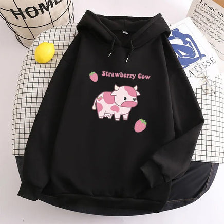 Strawberry Cow Hoodie - The Mage's Emporium Kore Kawaii Kore Kawaii Shopify Collective Used English Japanese Style Comic Book