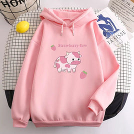 Strawberry Cow Hoodie - The Mage's Emporium Kore Kawaii Kore Kawaii Shopify Collective Used English Japanese Style Comic Book