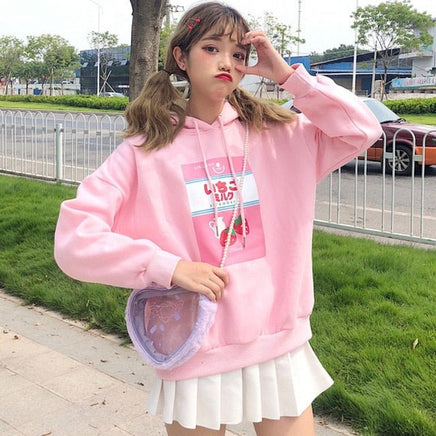 Strawberry Milk Hoodie - The Mage's Emporium Kore Kawaii Kore Kawaii Shopify Collective Used English Japanese Style Comic Book