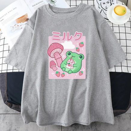 Strawberry Mushroom Frog T-Shirt - The Mage's Emporium Kore Kawaii Kore Kawaii Shopify Collective Used English Japanese Style Comic Book
