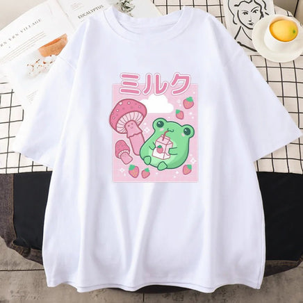 Strawberry Mushroom Frog T-Shirt - The Mage's Emporium Kore Kawaii Kore Kawaii Shopify Collective Used English Japanese Style Comic Book