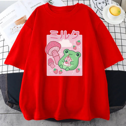 Strawberry Mushroom Frog T-Shirt - The Mage's Emporium Kore Kawaii Kore Kawaii Shopify Collective Used English Japanese Style Comic Book
