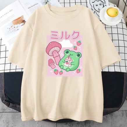 Strawberry Mushroom Frog T-Shirt - The Mage's Emporium Kore Kawaii Kore Kawaii Shopify Collective Used English Japanese Style Comic Book