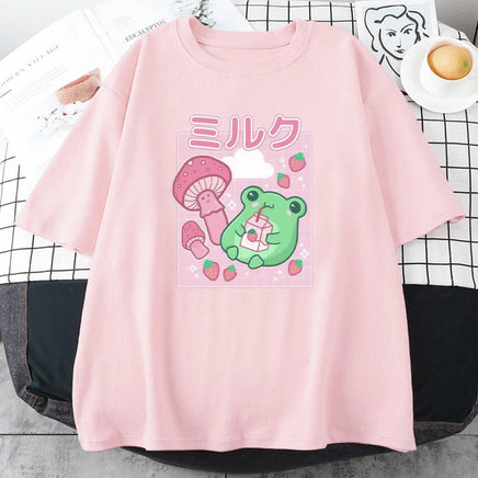 Strawberry Mushroom Frog T-Shirt - The Mage's Emporium Kore Kawaii Kore Kawaii Shopify Collective Used English Japanese Style Comic Book