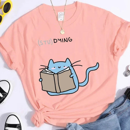 "(STU)DYING" Cat Graphic T-Shirt - The Mage's Emporium Kore Kawaii Kore Kawaii Shopify Collective Used English Japanese Style Comic Book