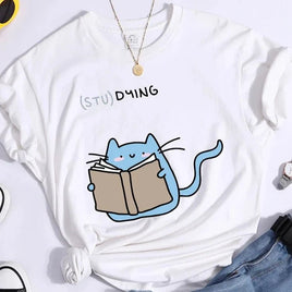 "(STU)DYING" Cat Graphic T-Shirt - The Mage's Emporium Kore Kawaii Kore Kawaii Shopify Collective Used English Japanese Style Comic Book