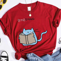 "(STU)DYING" Cat Graphic T-Shirt - The Mage's Emporium Kore Kawaii Kore Kawaii Shopify Collective Used English Japanese Style Comic Book