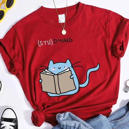 "(STU)DYING" Cat Graphic T-Shirt - The Mage's Emporium Kore Kawaii Kore Kawaii Shopify Collective Used English Japanese Style Comic Book