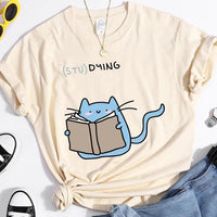 "(STU)DYING" Cat Graphic T-Shirt - The Mage's Emporium Kore Kawaii Kore Kawaii Shopify Collective Used English Japanese Style Comic Book