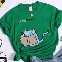 "(STU)DYING" Cat Graphic T-Shirt - The Mage's Emporium Kore Kawaii Kore Kawaii Shopify Collective Used English Japanese Style Comic Book