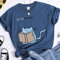 "(STU)DYING" Cat Graphic T-Shirt - The Mage's Emporium Kore Kawaii Kore Kawaii Shopify Collective Used English Japanese Style Comic Book