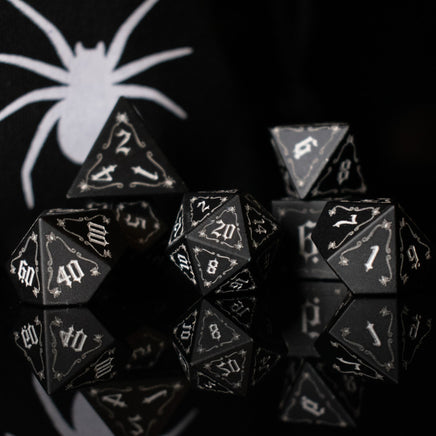 The Spider Aluminum Metal Dice Set - The Mage's Emporium Misty Mountain Gaming Misty Mountain Gaming Shopify Collective Used English Aluminum Japanese Style Comic Book