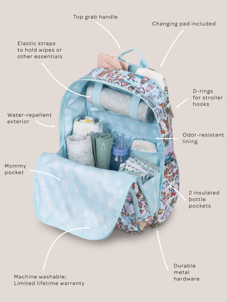 tokidoki Snow Day Zealous Backpack Diaper Bag — Ice Blue - The Mage's Emporium JuJuBe JuJuBe Shopify Collective Used English Zealous Japanese Style Comic Book