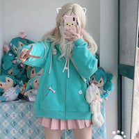 Turquoise Angel Cat Hoodie - The Mage's Emporium Kore Kawaii Kore Kawaii Shopify Collective Used English Japanese Style Comic Book