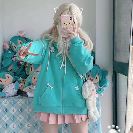 Turquoise Angel Cat Hoodie - The Mage's Emporium Kore Kawaii Kore Kawaii Shopify Collective Used English Japanese Style Comic Book