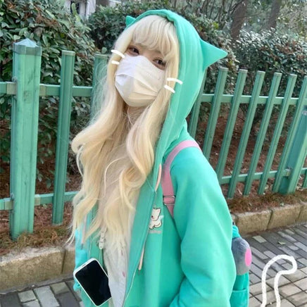 Turquoise Angel Cat Hoodie - The Mage's Emporium Kore Kawaii Kore Kawaii Shopify Collective Used English Japanese Style Comic Book