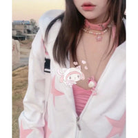 White & Pink Star Headphones Hoodie - The Mage's Emporium Kore Kawaii Kore Kawaii Shopify Collective Used English Japanese Style Comic Book