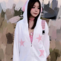 White & Pink Star Headphones Hoodie - The Mage's Emporium Kore Kawaii Kore Kawaii Shopify Collective Used English Japanese Style Comic Book