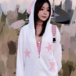 White & Pink Star Headphones Hoodie - The Mage's Emporium Kore Kawaii Kore Kawaii Shopify Collective Used English Japanese Style Comic Book